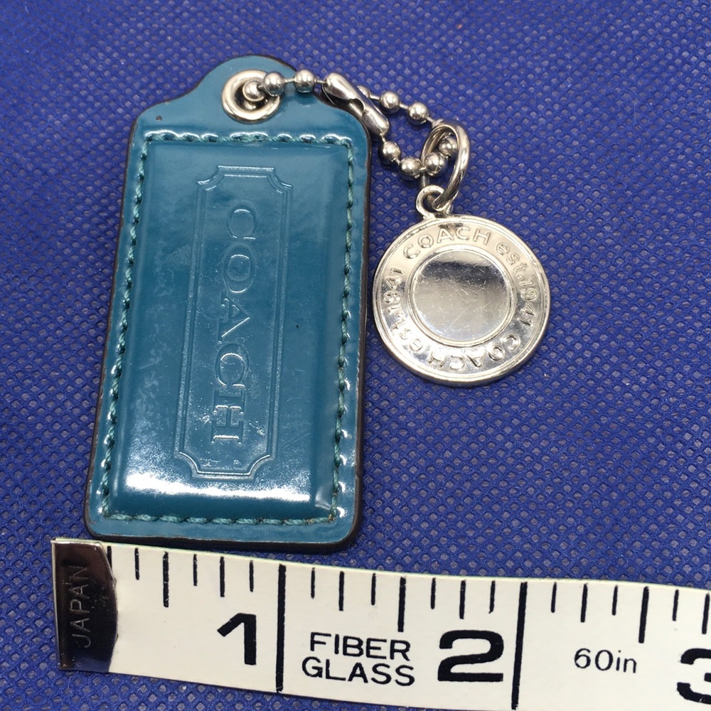 COACH Blue Hang Tag w/Embossed Round Silver Tone Button Key Fob Charm Keychain - Picture 5 of 6
